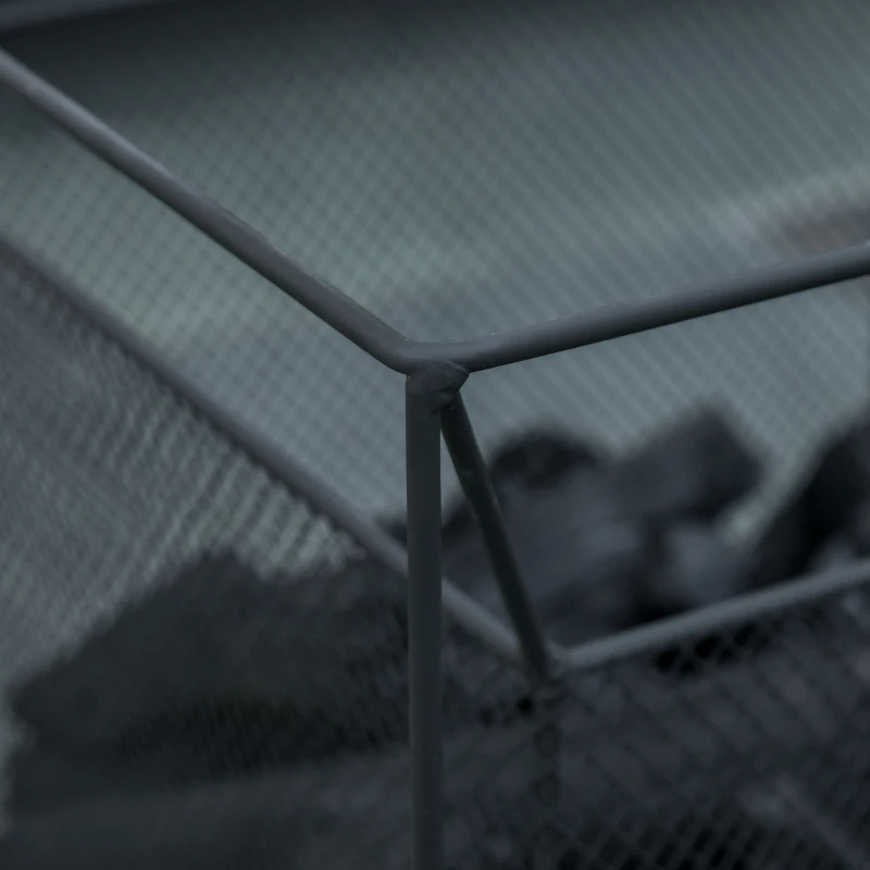 Outsunny Portable Fire Pit with Poker, Square Wood Burning Firepit Bowl for Garden and Camping,  Black