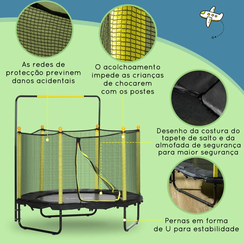 ZONEKIZ Trampolim Infantil com Rede de Segurança Barra Ajustável para Interior e Exterior Ø140x120-140 cm Preto