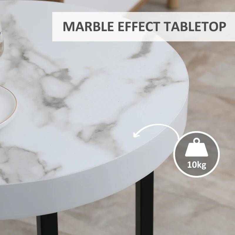 HOMCOM Round End Table with Metal Legs, Modern End Table Bedside Table for Living Room, Bedroom, White