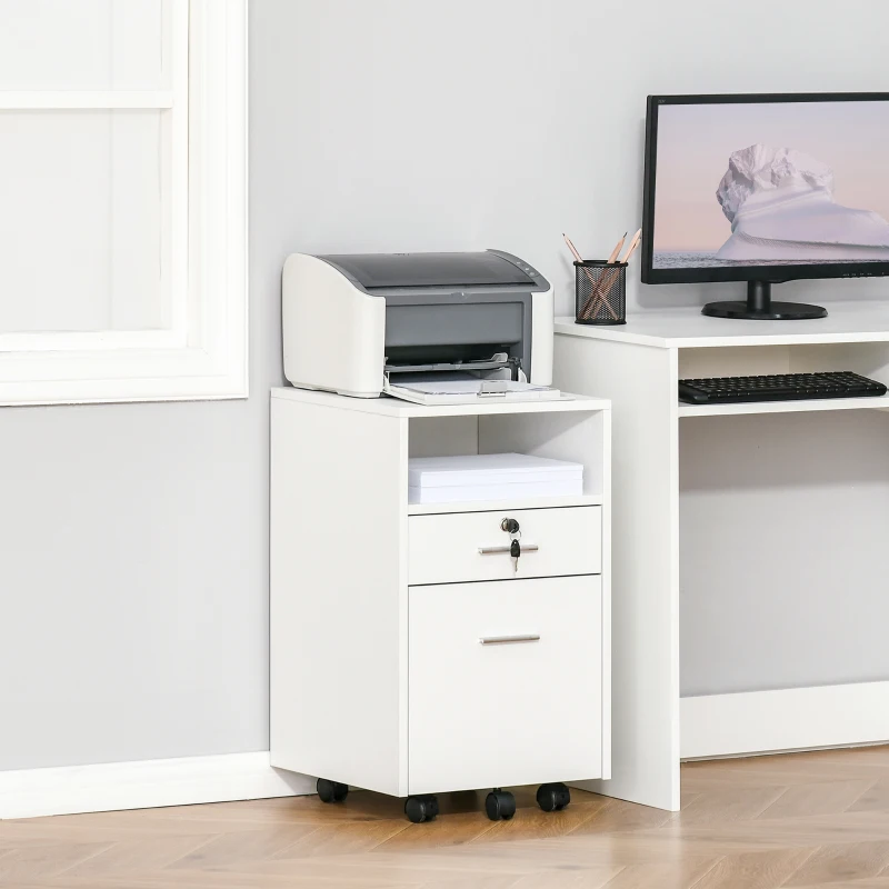 Vinsetto Lockable Two-Drawer Filing Cabinet, with Wheels - White