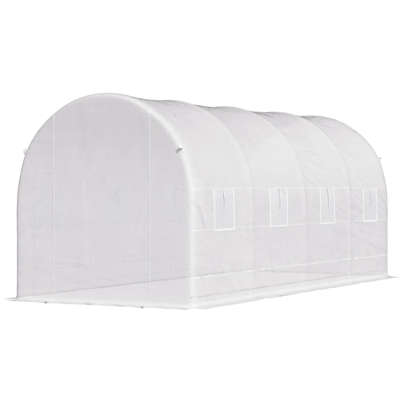 Outsunny Sera tunel cu 8 ferestre si usa rulanta, sera de gradina tunel pentru plante, 5x2x2m, alb(m-11)