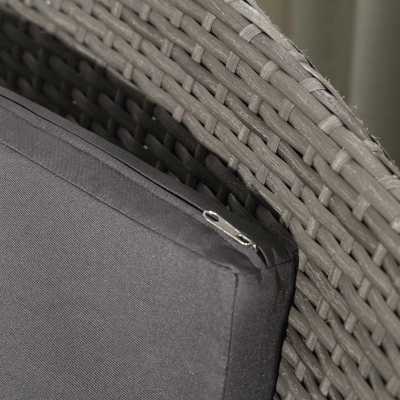 Outsunny 3 Pieces Outdoor PE Rattan Bistro Set with Cushions, Patio Wicker Weave Conversation Chair Table Furniture Set for Garden, Backyard, Light Grey