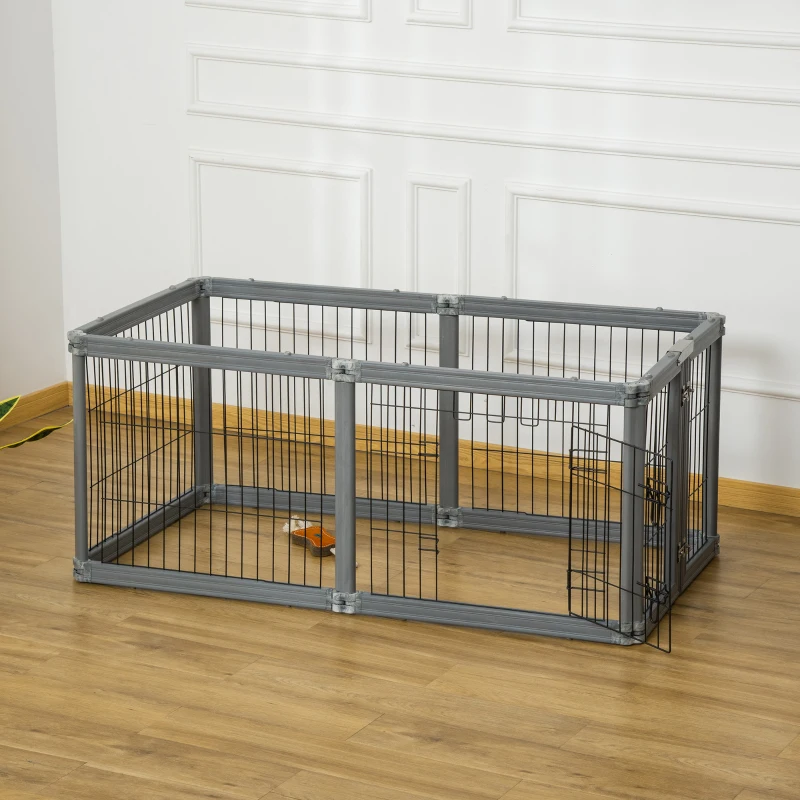 PawHut Dog Play Pen 6 Panel Pet Playpen Foldable Puppy Playpen Rabbit Guinea Pig Run w/ Door