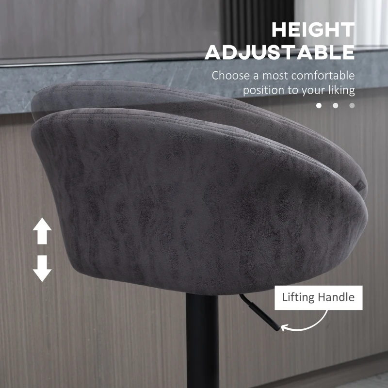 HOMCOM Brown Leather Bar Stools with Backs, Adjustable for Kitchen Islands Set of 2, Swivel Breakfast with Footrest, Armrests