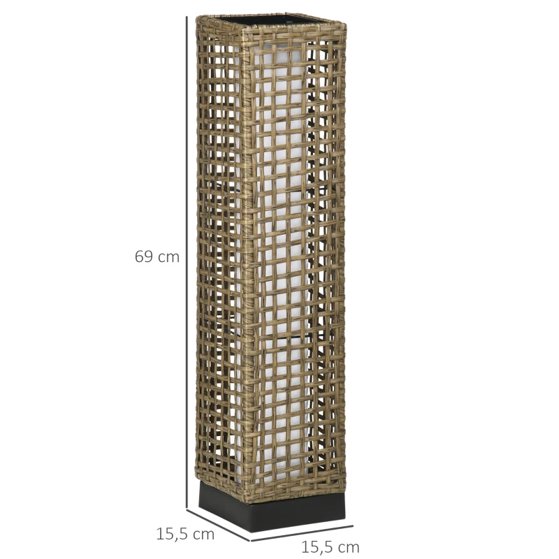 Outsunny Candeeiro Solar de Vime Sintético com Luzes LED Ligar/Desligar Automático para Varanda Pátio 15,5x15,5x69cm Marrom Areia