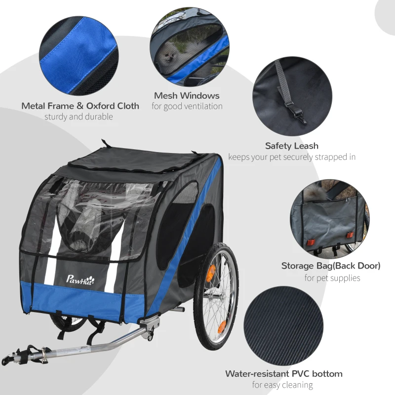 PawHut Dog Bike Trailer, Metal Pet Cart Carrier for Bicycle Kit Water Resistant with Safety Harness, Reflectors, for Large Dogs