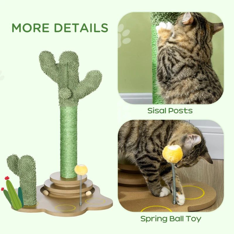 PawHut 60cm Cactus-shaped Cat Tree Scratching Post for Kitty Green