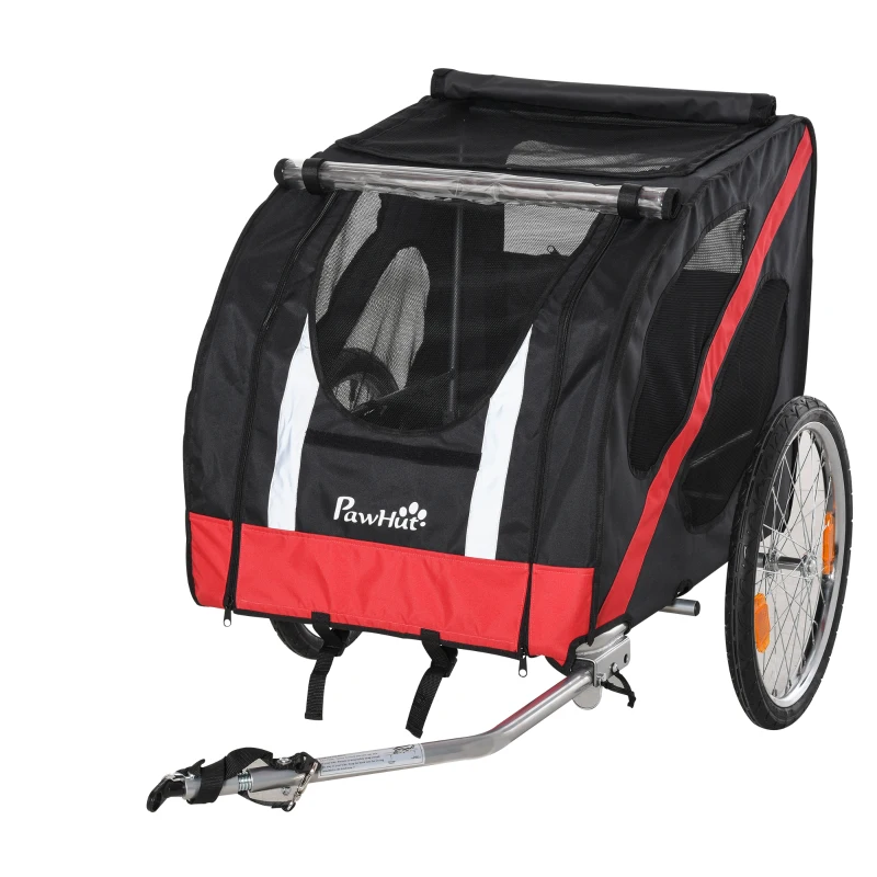 PawHut Dog Bike Trailer, Metal Pet Cart Carrier for Bicycle Kit Water Resistant with Safety Harness, Reflectors, for Large Dogs