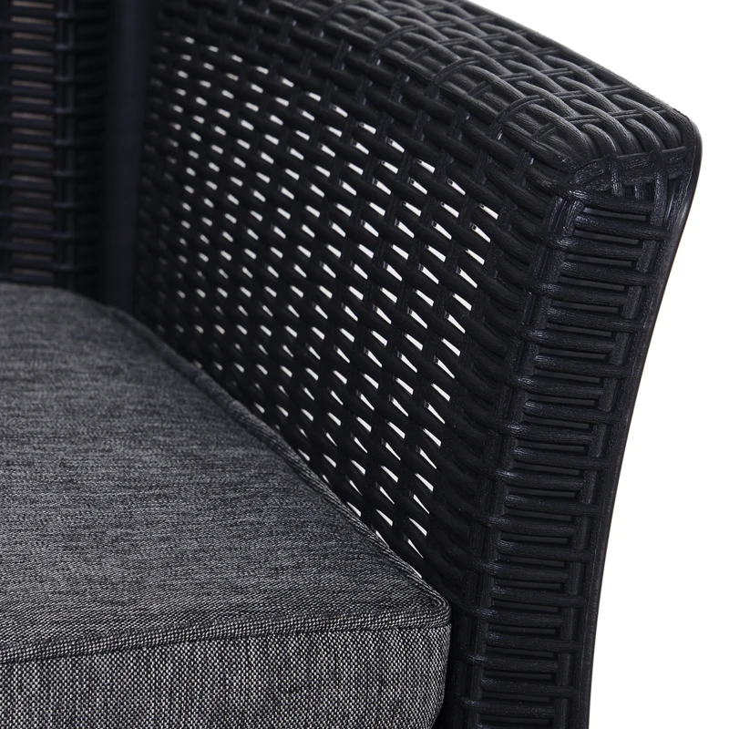 Outsunny 3 PCs Rattan Effect Bistro Set, Outdoor Wicker Weave Furniture w/ 2 Cushioned Chairs, 1 Storage Function Coffee Table for Garden, Patio, Furniture - Black