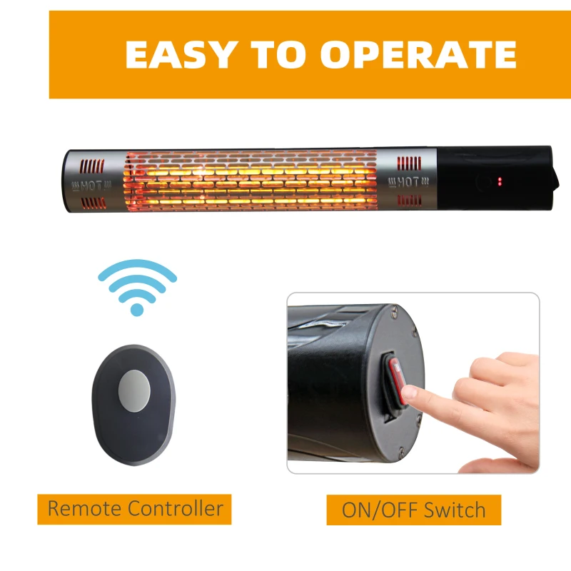 Outsunny Outdoor Wall Mount Electric Halogen Heater, 1500W-Black