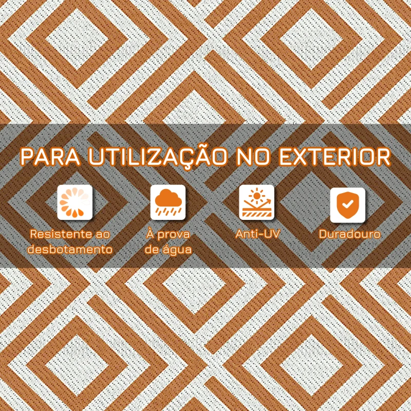 Outsunny Tapete de Exterior Reversível de Plástico Impermeável para para Varanda Pátio Campismo Praia 182x274cm Marrom e Branco
