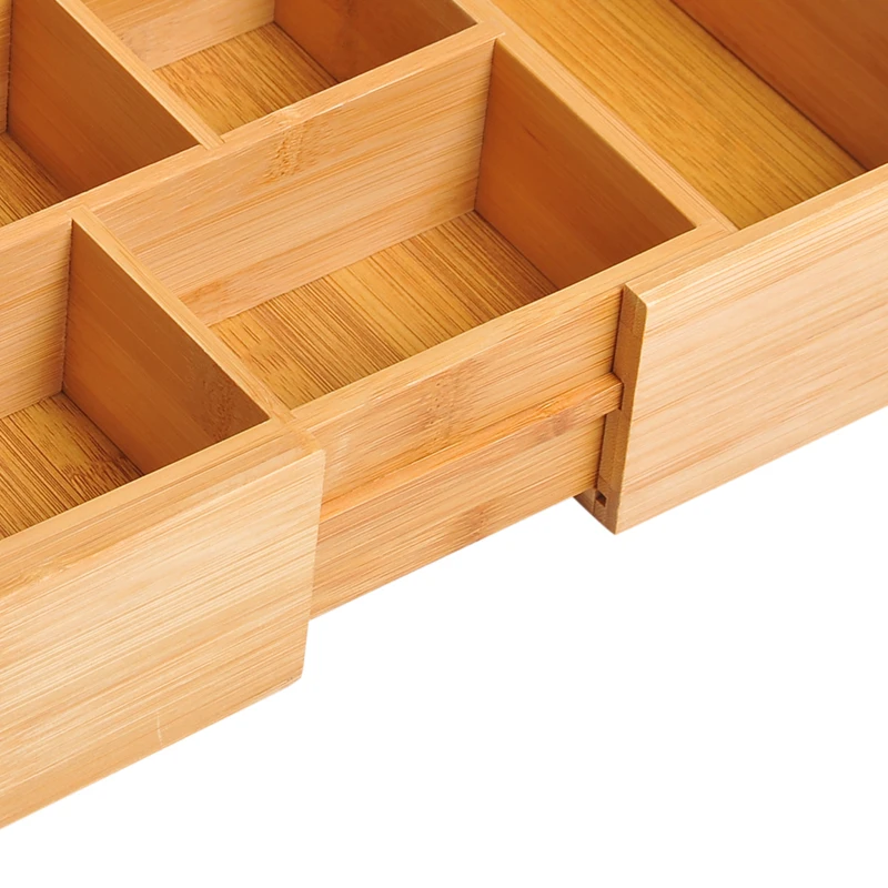 HOMCOM Bamboo Extendable Tray for Drawer with Dividers, 5-7 Compartments, Cutlery Organiser, Drawer Inserts, Natural