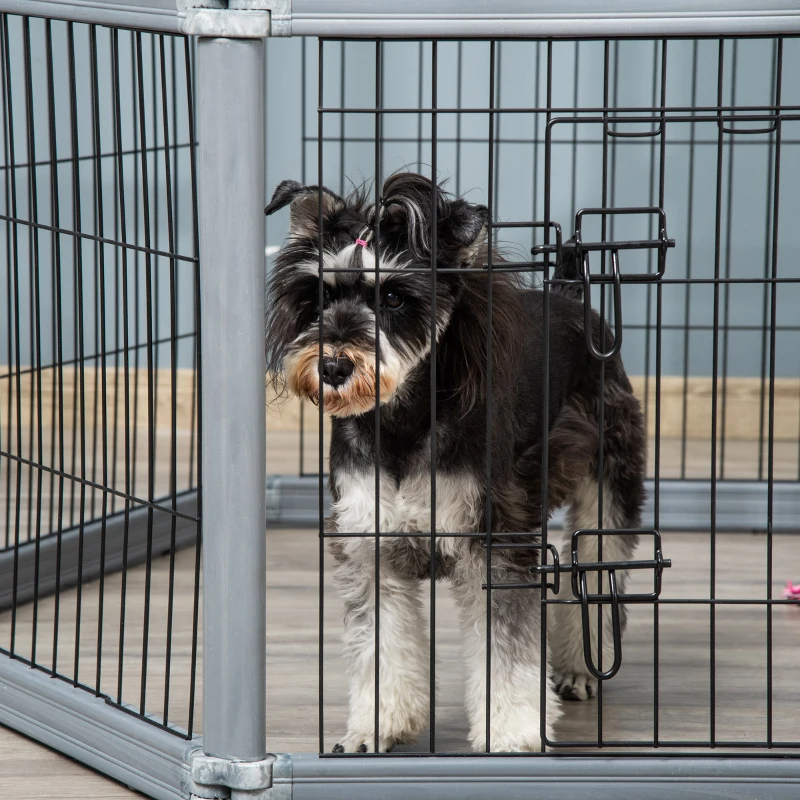 PawHut Dog Play Pen 6 Panel Pet Playpen Foldable Puppy Playpen Rabbit Guinea Pig Run w/ Door