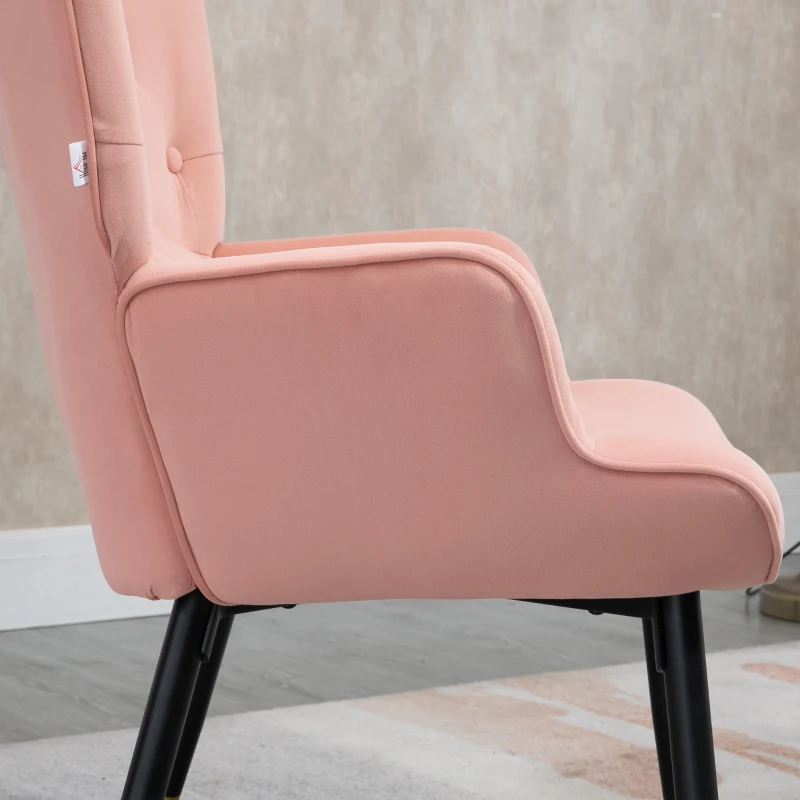 HOMCOM Poltrona Individual Estofada em Veludo com Encosto Alto Apoio para os Braços e Pés de Aço Estilo Moderno 68x72x103cm Rosa