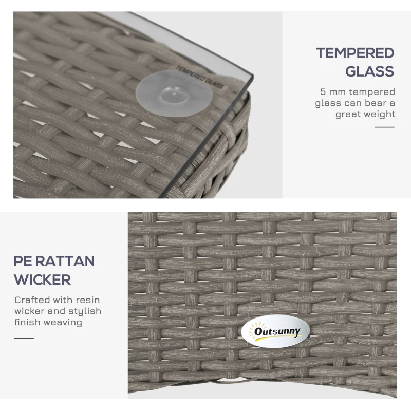 Outsunny 3 Pieces Outdoor PE Rattan Bistro Set with Cushions, Patio Wicker Weave Conversation Chair Table Furniture Set for Garden, Backyard, Light Grey