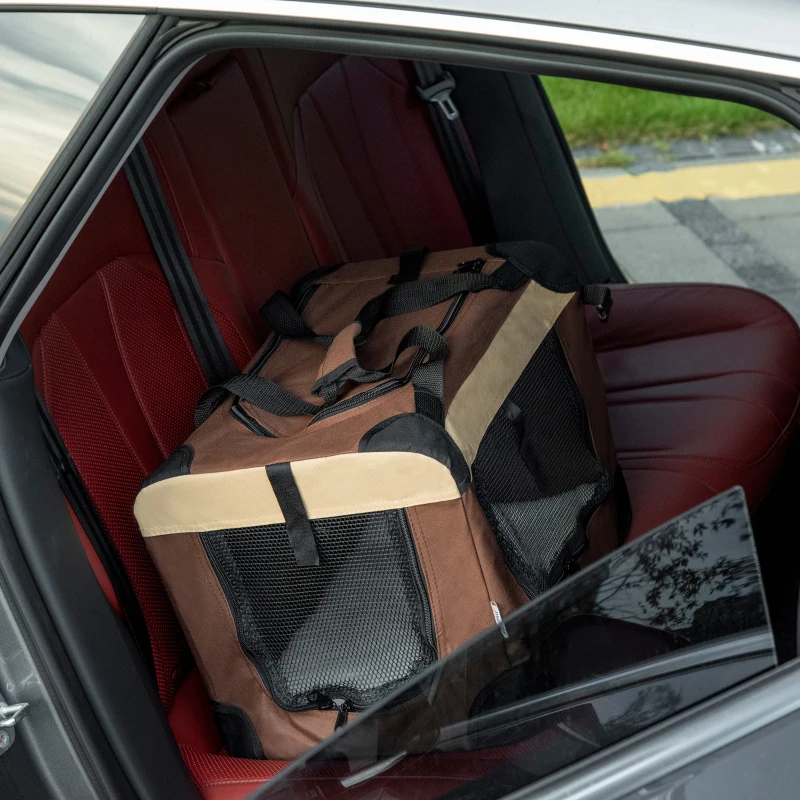 PawHut 51cm Foldable Pet Carrier, with Cushion, for Mini Dogs and Cats - Brown