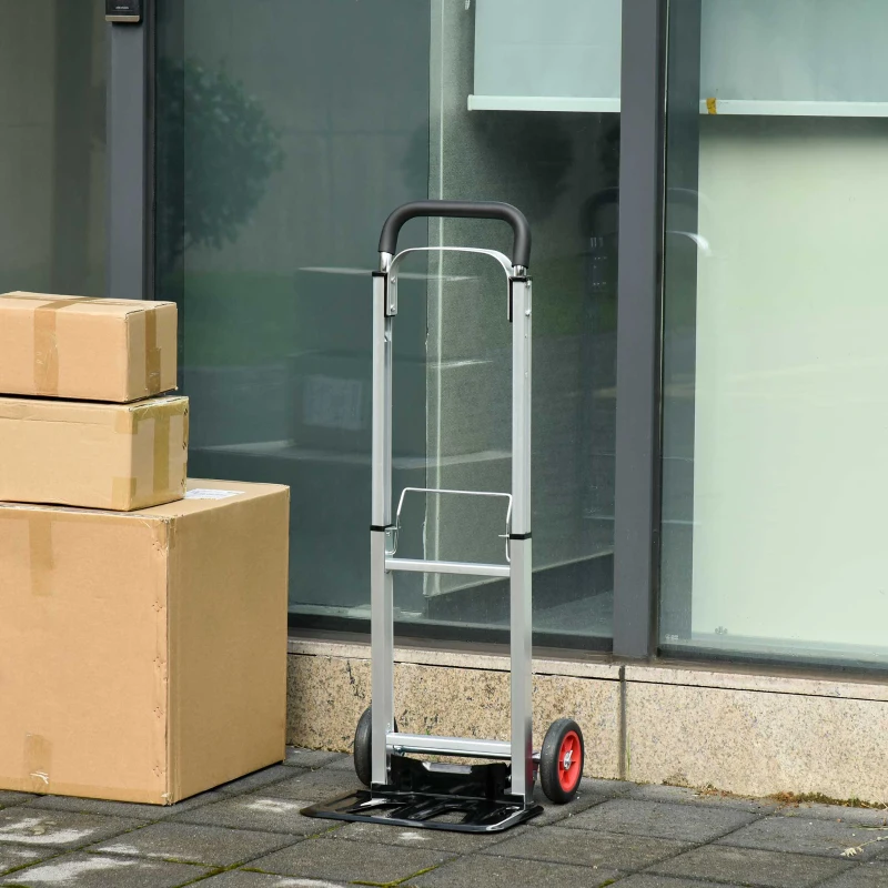 DURHAND Heavy Duty Sack Truck, Folding, with Telescoping Handles, Aluminium Alloy Hand Truck for Moving and Travel, 90kg Capacity