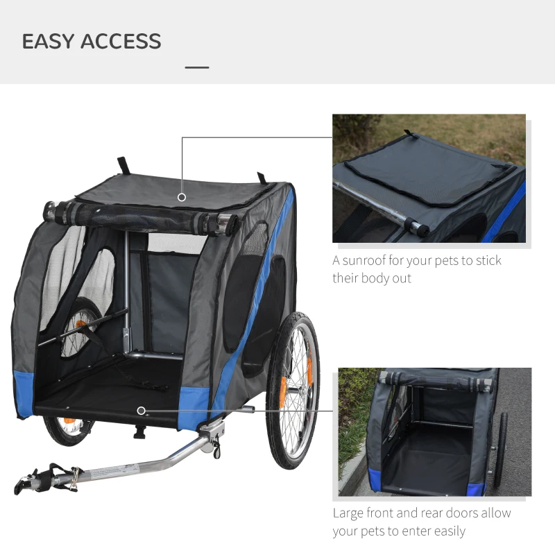 PawHut Dog Bike Trailer, Metal Pet Cart Carrier for Bicycle Kit Water Resistant with Safety Harness, Reflectors, for Large Dogs