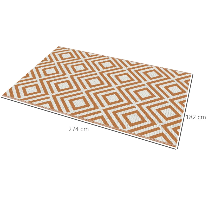 Outsunny Tapete de Exterior Reversível de Plástico Impermeável para para Varanda Pátio Campismo Praia 182x274cm Marrom e Branco