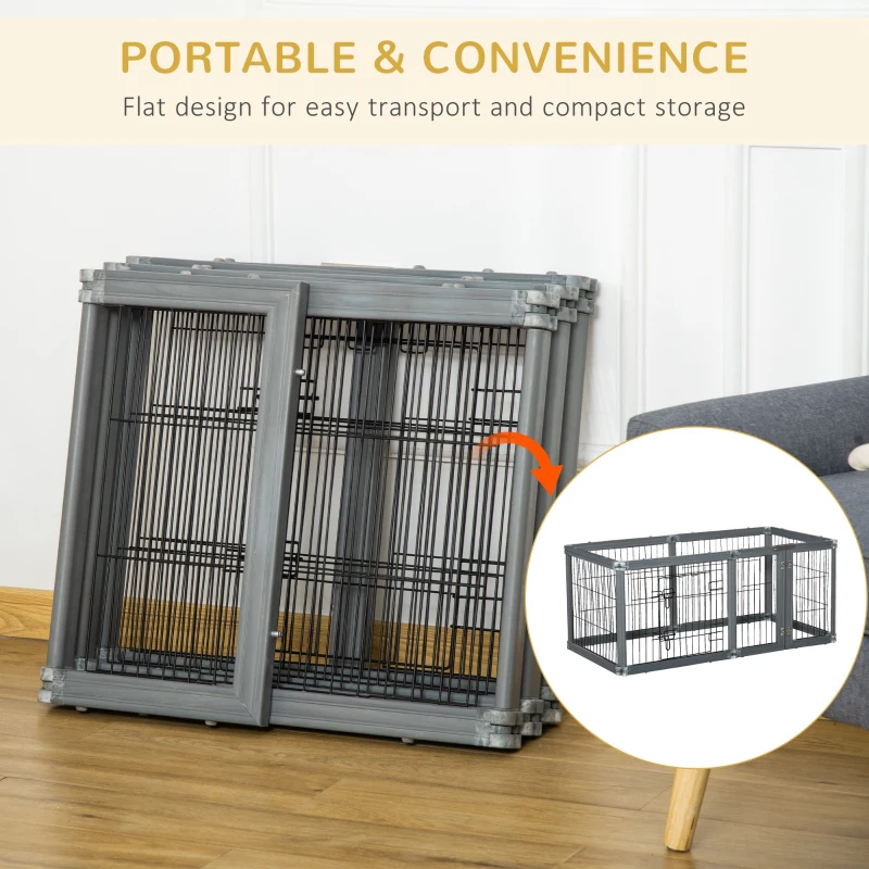 PawHut Dog Play Pen 6 Panel Pet Playpen Foldable Puppy Playpen Rabbit Guinea Pig Run w/ Door