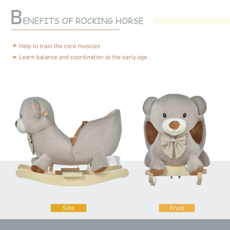 HOMCOM Toddlers Plush Bear Rocking Horse Grey