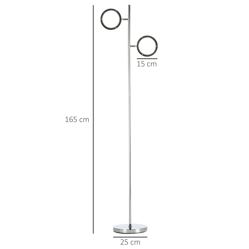 HOMCOM Lampadaire LED sur pied salon style moderne 2 abat-jours orientables en métal chromé 800 lumens hauteur 165 cm
