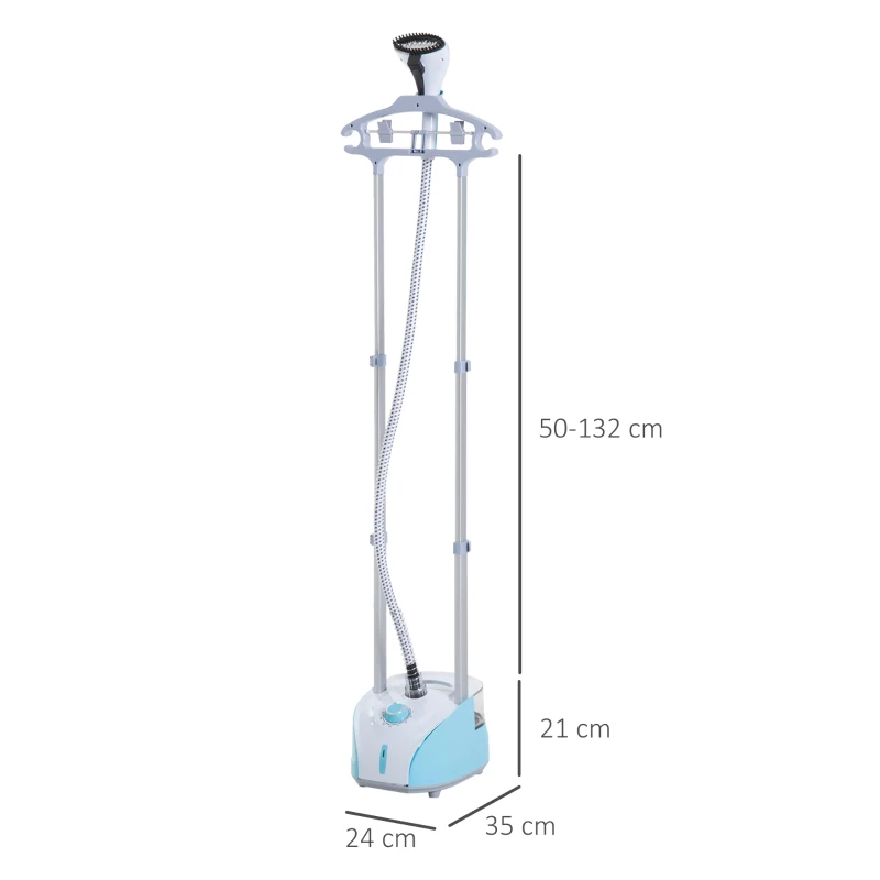 HOMCOM Ferro de Engomar Vertical Depósito 2L 1950W e Temperatura Ajustável em 11 Níveis 24x35x47,5-122,5 cm Azul e Branco