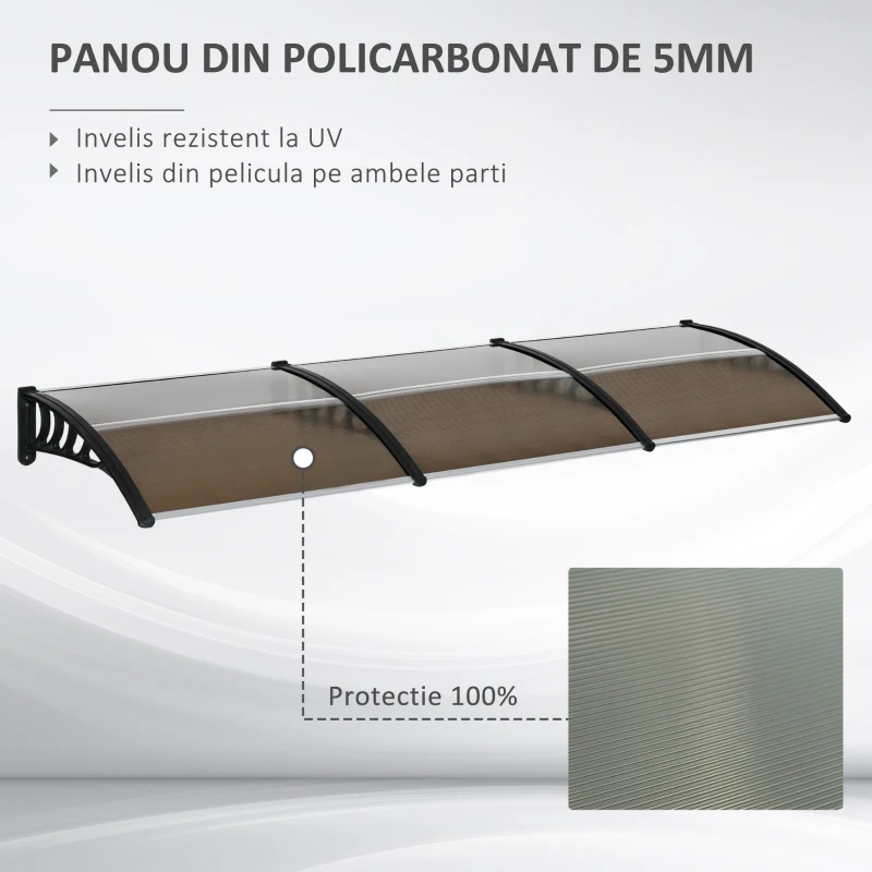 Outsunny Copertina Exterior 300×100 cm – Policarbonat & Aluminiu Maro