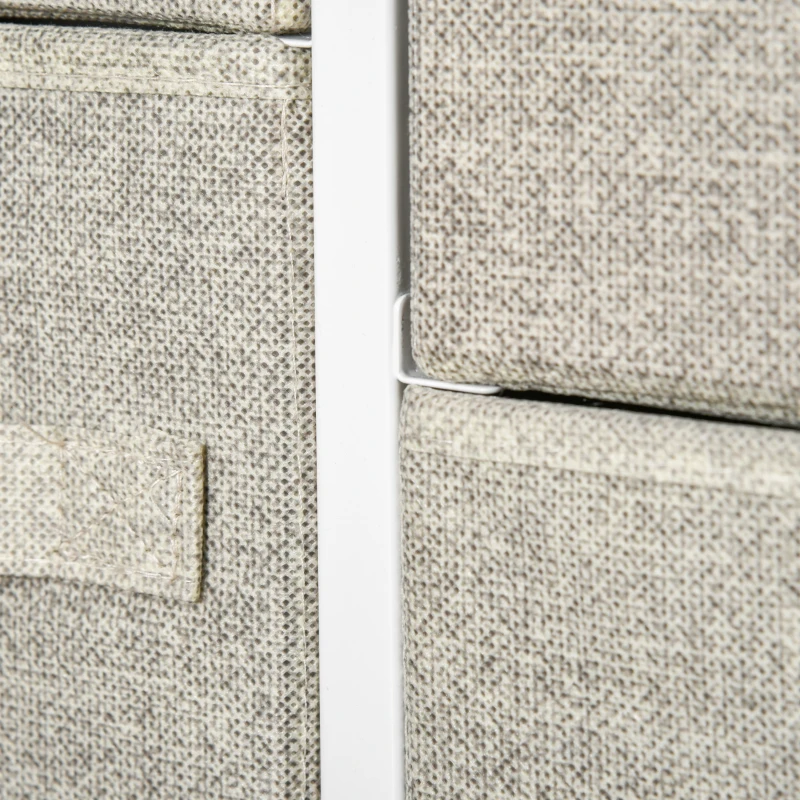 HOMCOM Vertical 7 Linen Drawers Cabinet Organizer Storage Dresser Tower with Metal Frame Adjustable Feet for Living Room, Bathroom, Kitchen, White, Oak and Light Grey