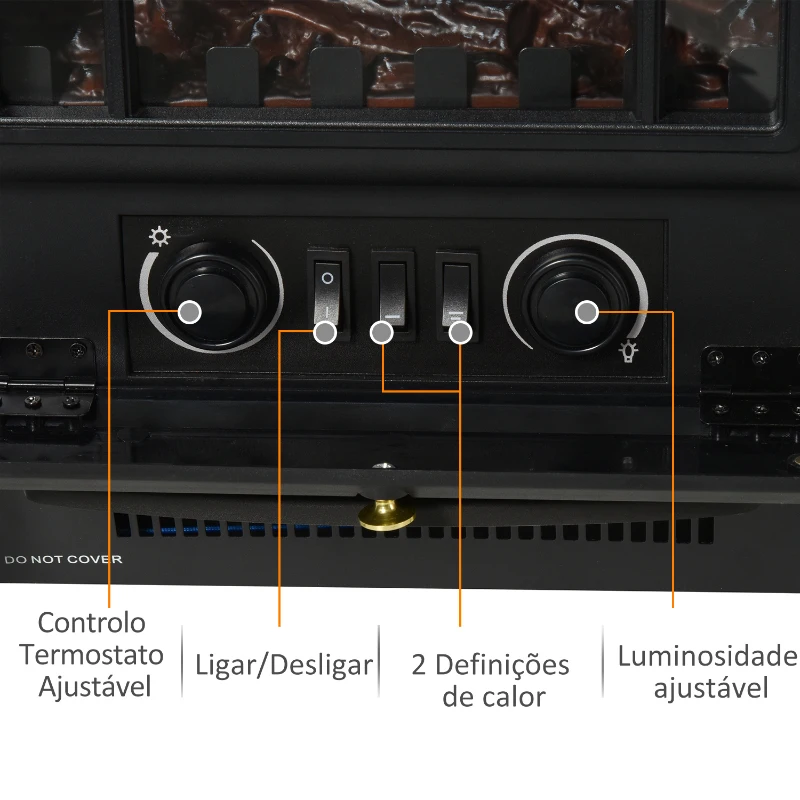 HOMCOM Lareira Elétrica Portátil 1000/2000W com Efeito de Chama Realista Termostato para Ambientes entre 15-20m² 45x28x54cm Preto