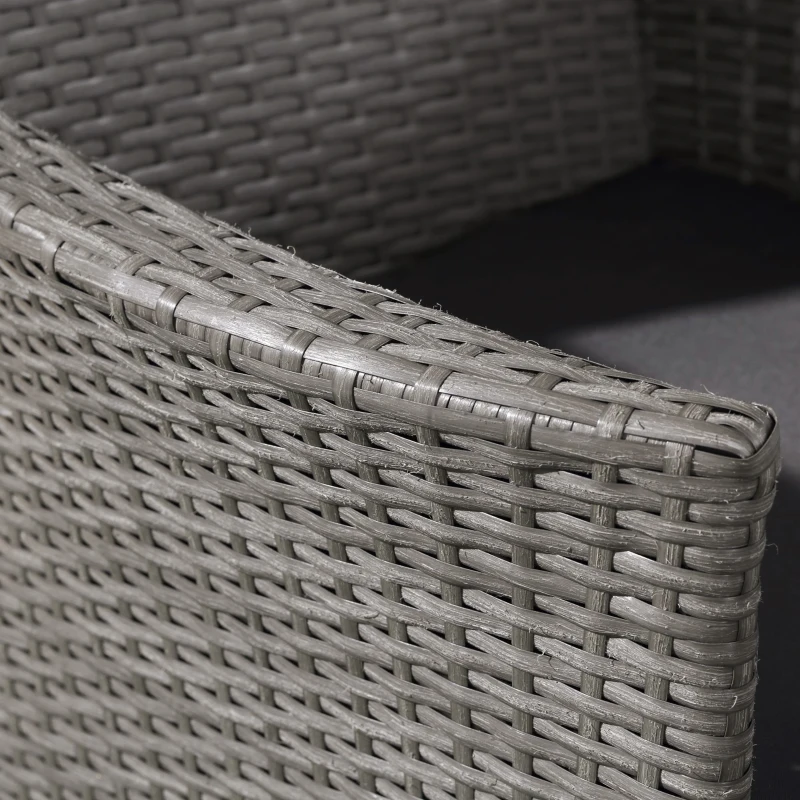 Outsunny 3 Pieces Outdoor PE Rattan Bistro Set with Cushions, Patio Wicker Weave Conversation Chair Table Furniture Set for Garden, Backyard, Light Grey