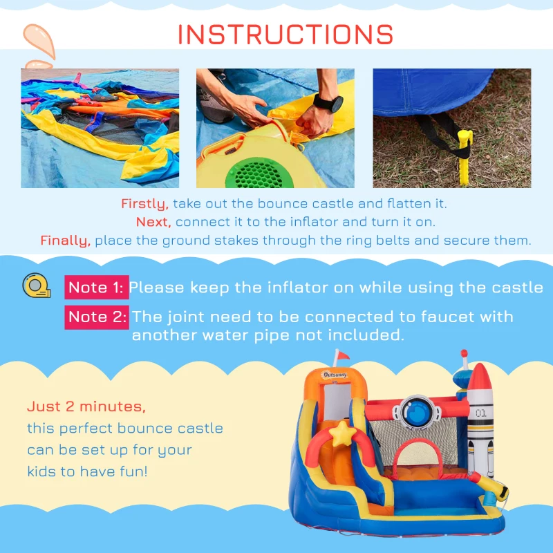 Outsunny 5 in 1 Kids Bouncy Castle Water Slide Large Space Style Inflatable House Trampoline Pool Water Gun Climbing Wall with Air Blower for Kids Age 3-8