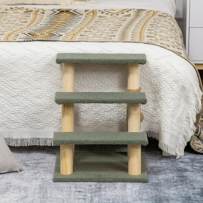 PawHut 48cm Three-Step Cat Tree, with Toy Ball, Jute Scratching Post - Green