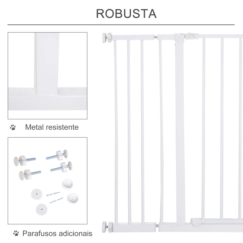 PawHut Barreira de Segurança para Animais de Estimação Extensível para Escadas e Portas Barreira de Segurança para Cães 76-107x76 cm Branco