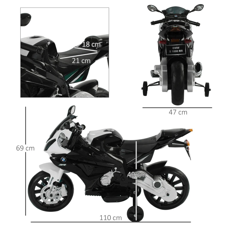 HOMCOM Motoreta Electrica BMW RR pentru Copii 12V, Negru si Alb