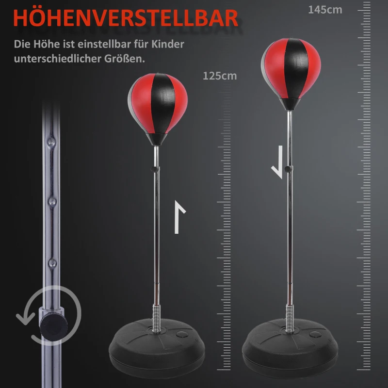 HOMCOM Punchingball Set Standbox Training Set 125/131/138/145cm höhenverstellbar mit 1 paar Handschuhe 1 Pump Geeignet für Profis und Anfänger Rot