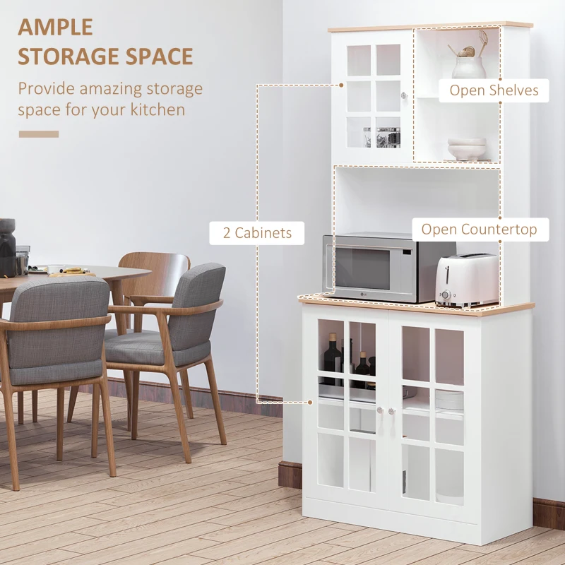 Buffet modern Homcom din lemn MDF alb cu 2 vitrine 80 x 37 x 183 cm(m-4)