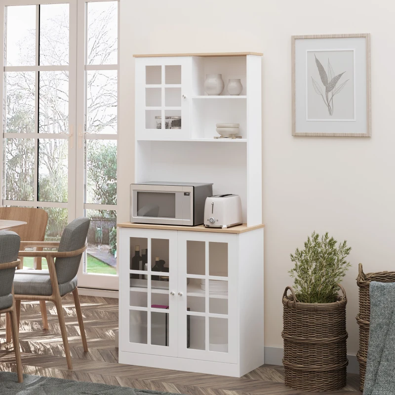 Buffet modern Homcom din lemn MDF alb cu 2 vitrine 80 x 37 x 183 cm(m-2)