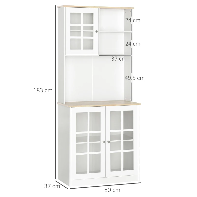 Buffet modern Homcom din lemn MDF alb cu 2 vitrine 80 x 37 x 183 cm(m-3)