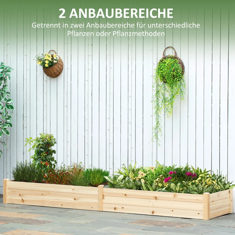Outsunny bloembak, plantenbak met 2 plantplekken voor groenten in de tuin