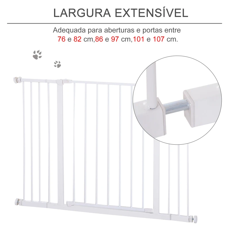 PawHut Barreira de Segurança para Animais de Estimação Extensível para Escadas e Portas Barreira de Segurança para Cães 76-107x76 cm Branco