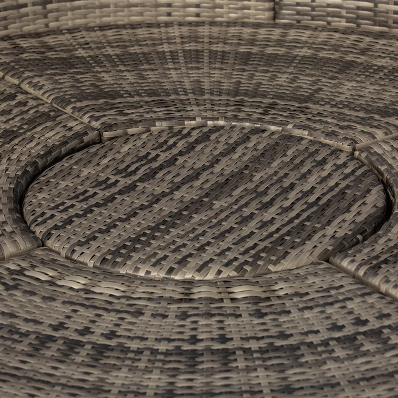 Outsunny Outdoor PE Rattan Garden Furniture with Cushions, Patio Wicker Conversation Set, Round Daybed with Retractable Canopy, Coffee Table, and Three Pillows, Dark Grey