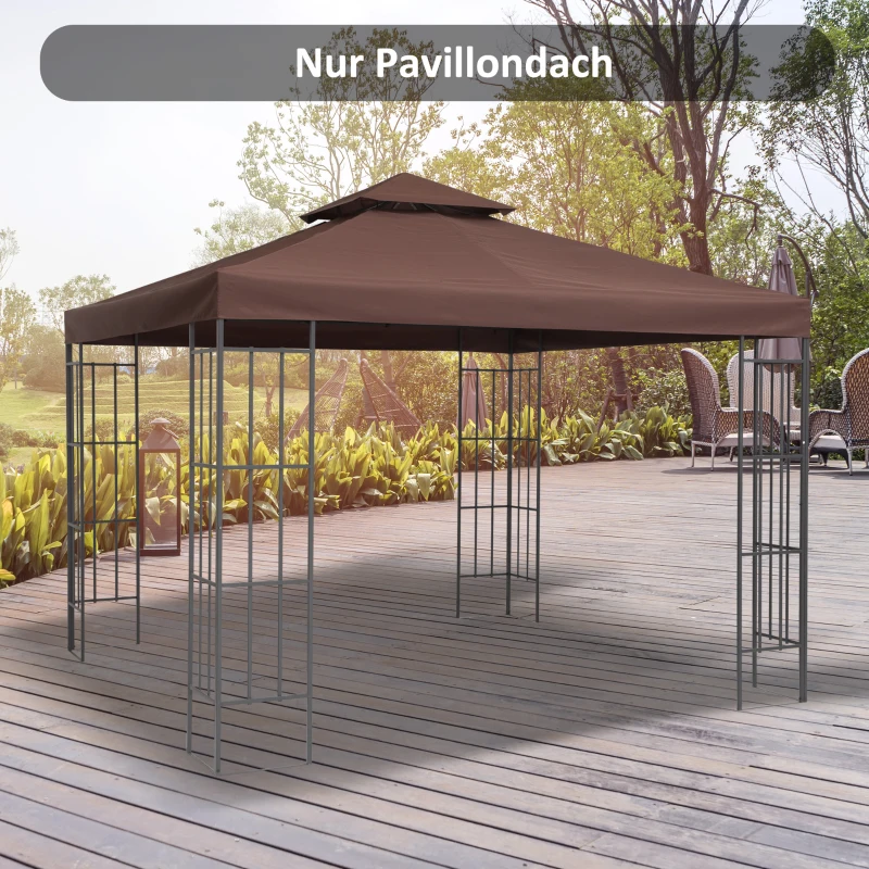 Outsunny Vervangend dak voor metalen tuinpaviljoen 3x3 m, partytent tuinpaviljoen, tuintentdak, Koffiebruin