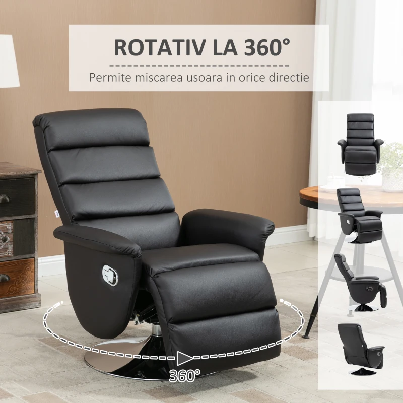 HOMCOM Scaun rabatabil , pivotant din stofa din microfibra cu cotiera captusita si suport pentru picioare pentru living, dormitor si biroul de acasa, negru