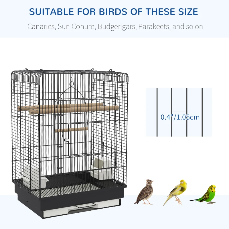 PawHut Aviar pentru Pasari in Metal Negru 41,5x29,5x56,5cm