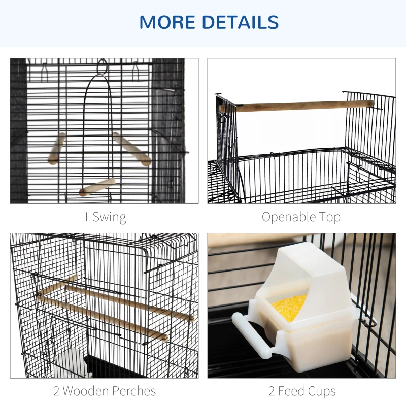 PawHut Aviar pentru Pasari in Metal Negru 41,5x29,5x56,5cm