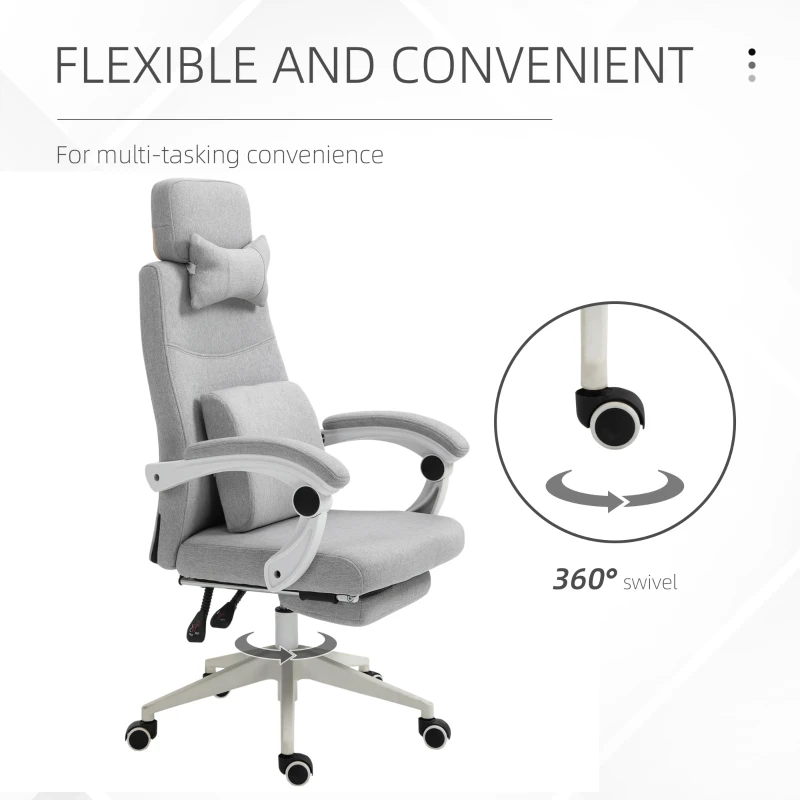 Vinsetto High Back Office Chair Reclining w/ Footrest Grey