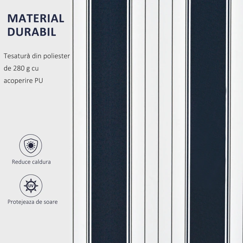 Outsunny Copertina de Soare pentru Exterior Reglare cu Manivela, din Aluminiu si Poliester, 295x250cm, Albastru si Alb
