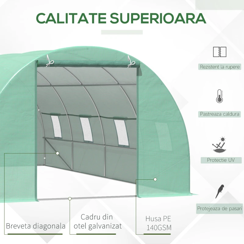 Outsunny Sera Tip Tunel pentru Plante, Verde, 6x3x2 m(m-5)