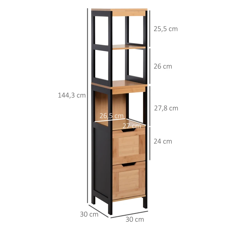 Kleankin Tall Cabinet, Bathroom Free Standing Cabinet, Bamboo Tall Storage Cabinet with Shelf, Freestanding  Furniture